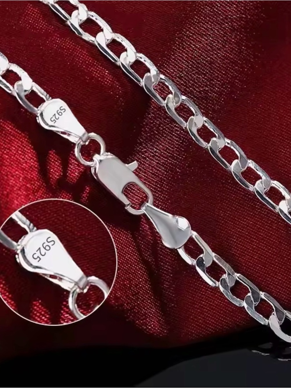 Sterling 925 Figaro Chain Necklace in Shiny Silver
